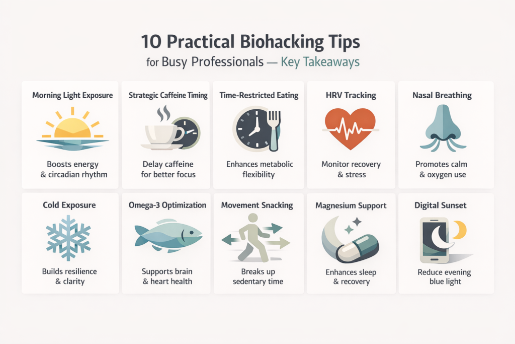 10 Practical Biohacking Tips for Busy Professionals Infographic